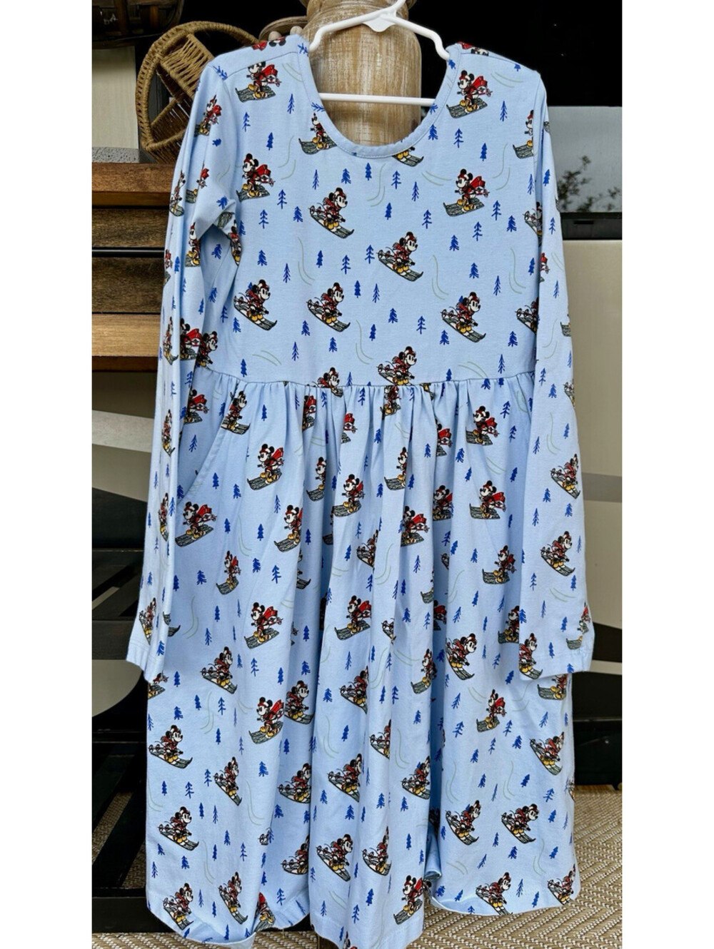 Hanna Andersson Girls Blue Mickey Mouse Long Sleeve A-Line Dress 10 Winter